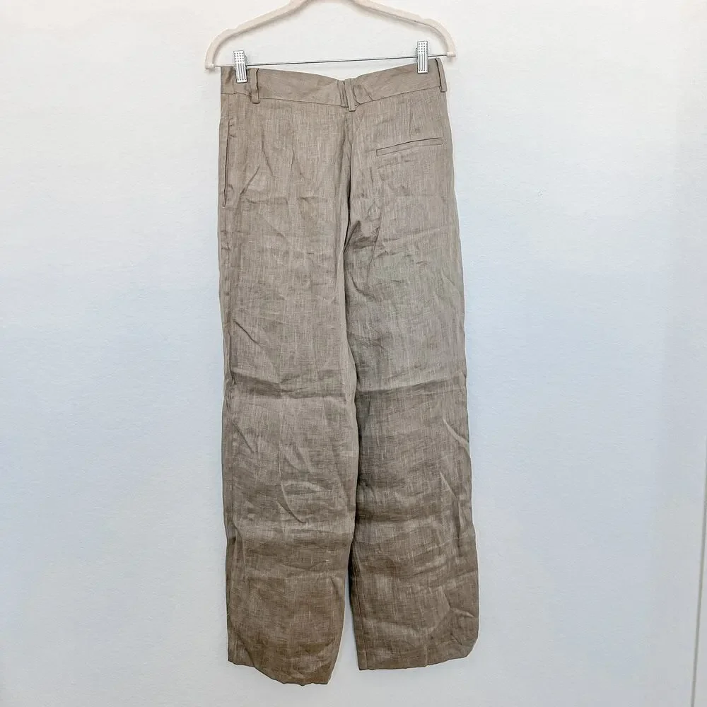 Zara Wide Leg Linen-Blend Pants in Taupe
